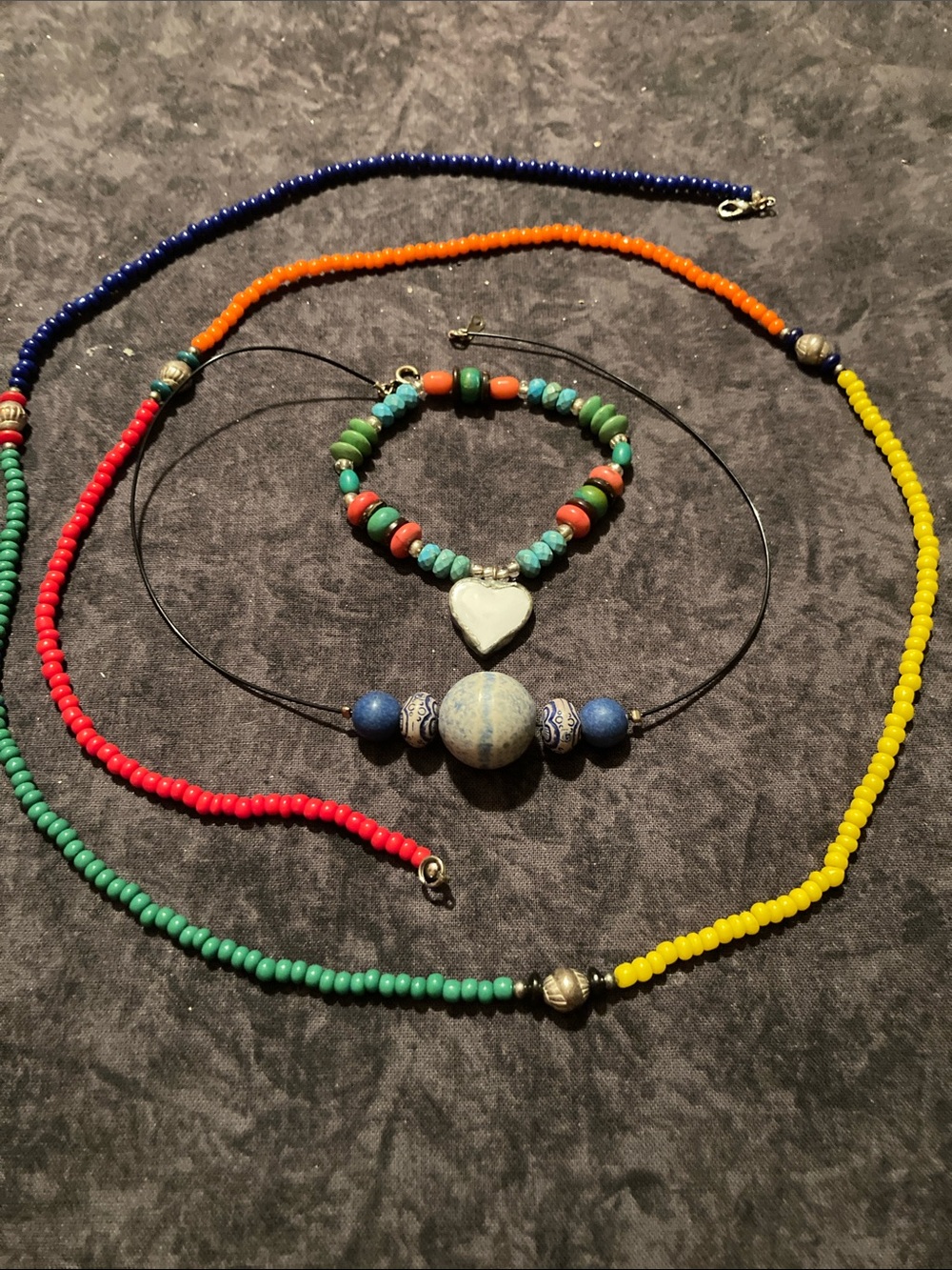 Handmade Multicolor Beaded Necklace and Bracelet Bundle 3 Pc